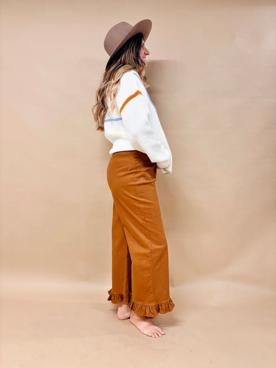 Hannah Multi Colored Hem Half Zip Sweater