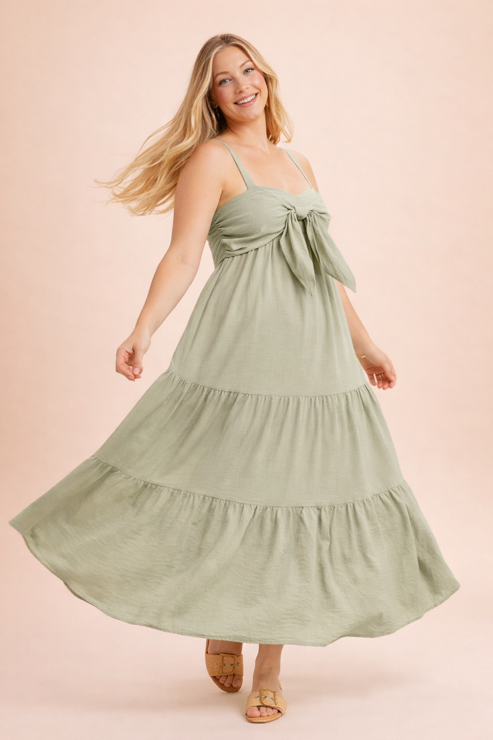 Sage Self Tie Front Maxi Dress