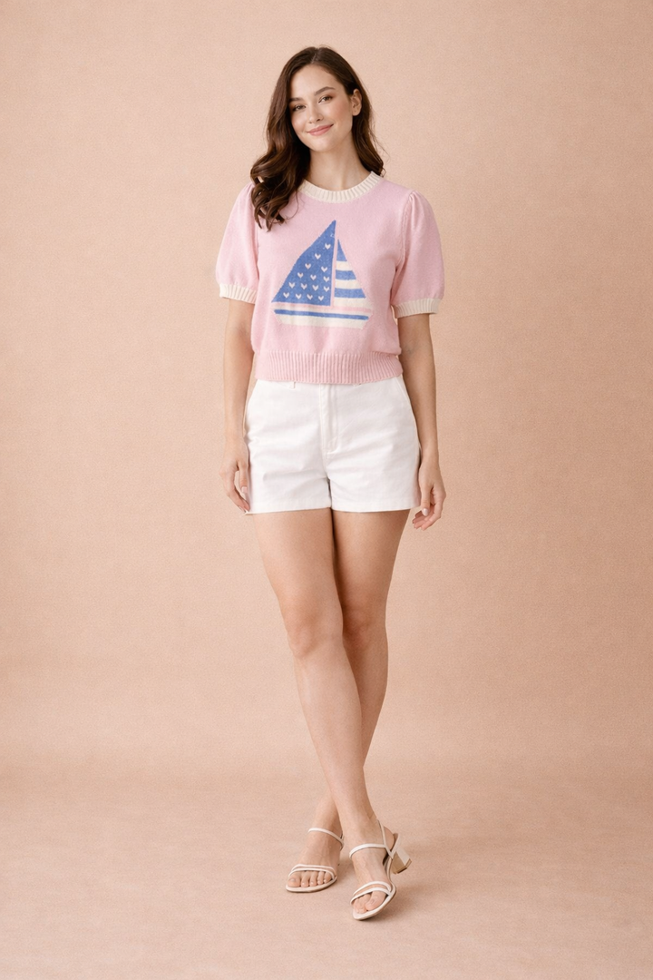 Talia Sail Away Short Sleeve Knit Top