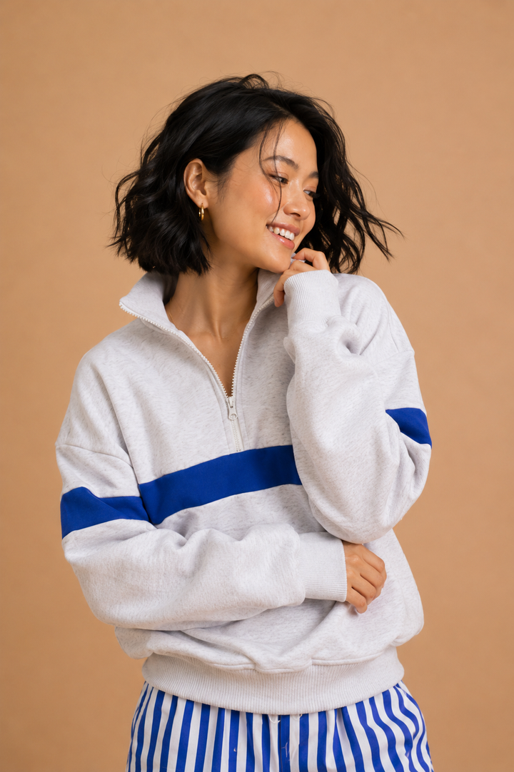Phoebe Two Toned Half Zip Zip Collar Sweatshirt