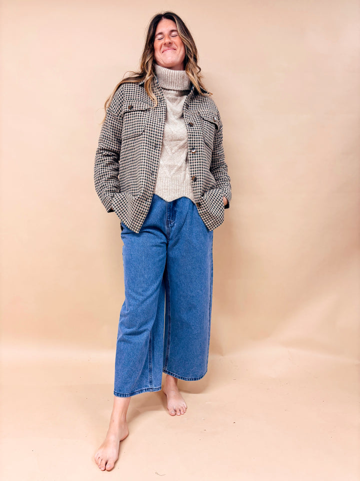 Natalie Houndstooth Button Down Shacket