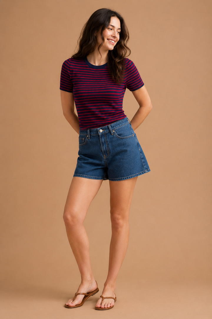 Briar Stripe Ribbed Knit Short Sleeve Top