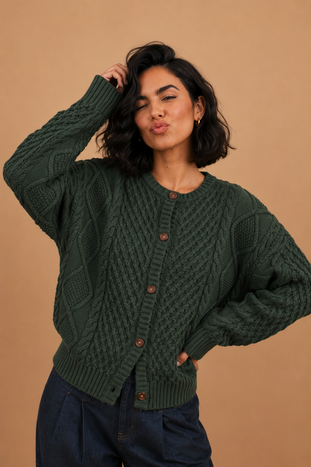 Greta Button Front Cable Knit Cardigan