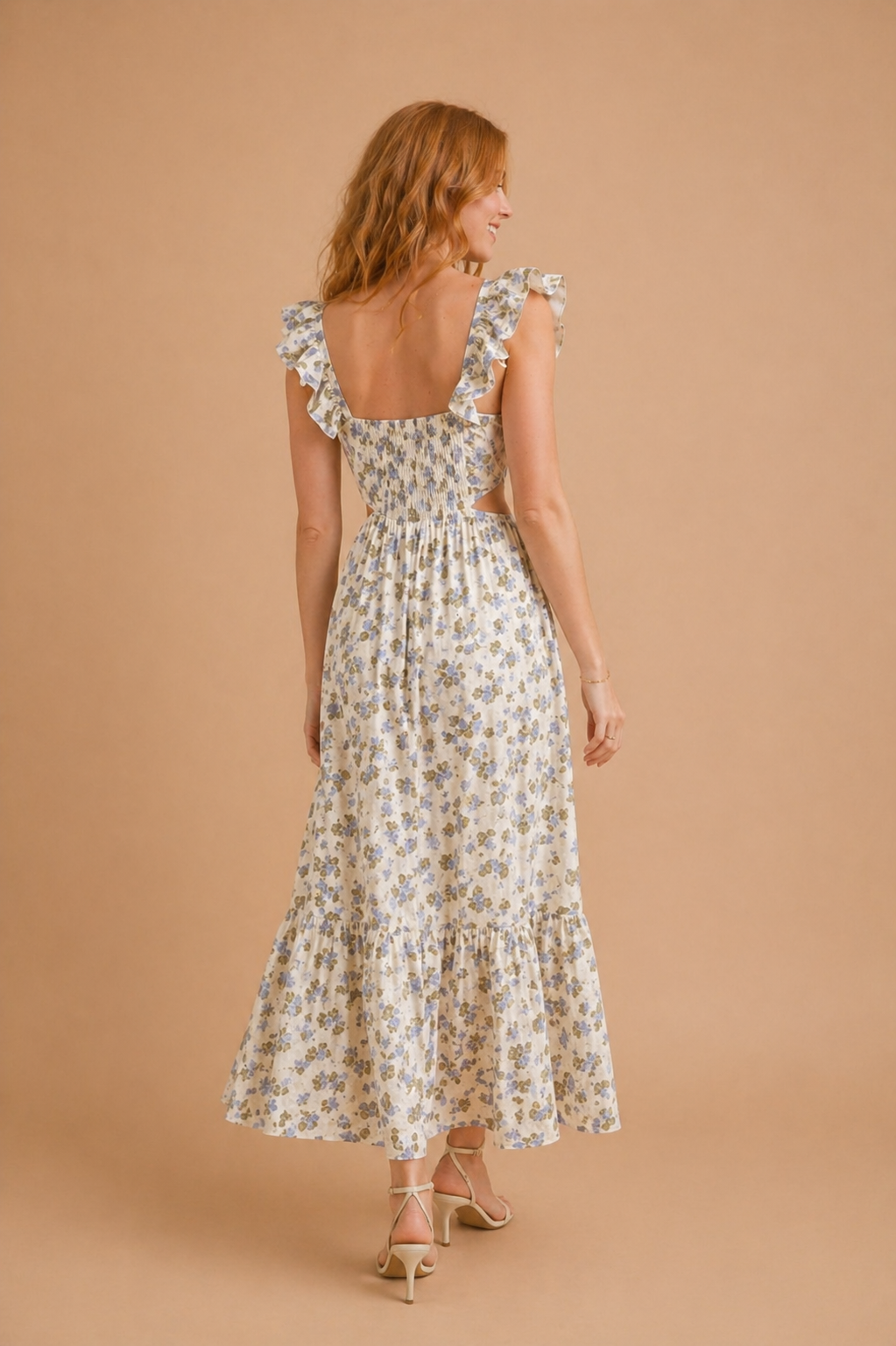 Daphne Floral Print Square Neck Ruffle Sleeve Dress