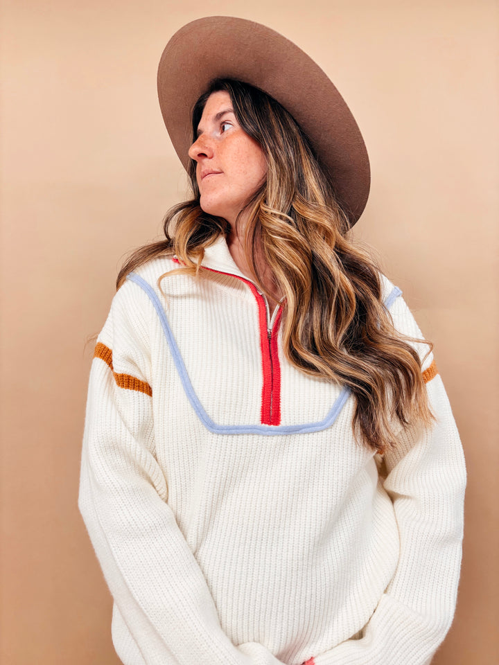 Hannah Multi Colored Hem Half Zip Sweater