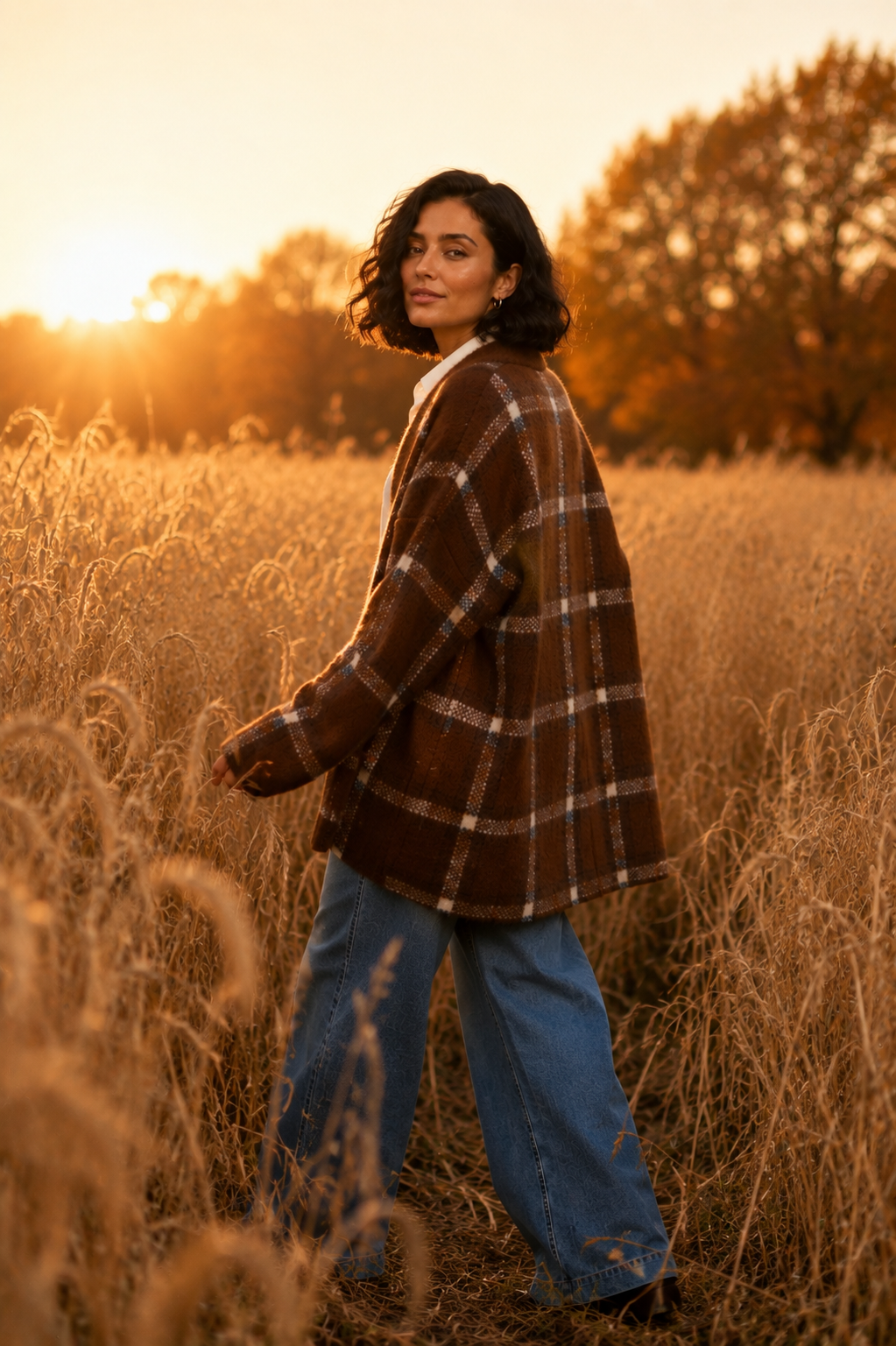 Alexis Windowpane Plaid Open Front Cardigan