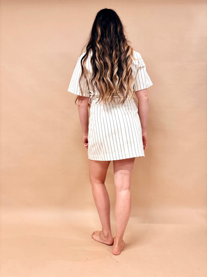 Evann Striped Short Sleeve Denim Top