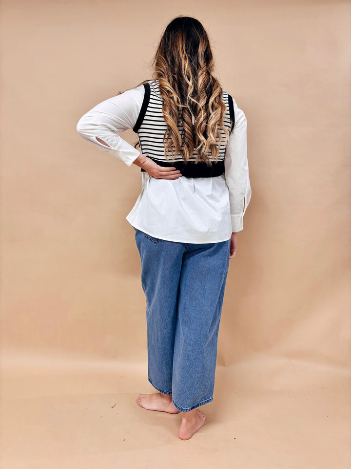 Lydia Striped Mixed Media Blouse