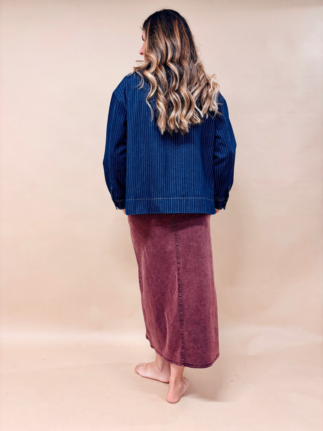 Lily Oversized Pinstripe Denim Jacket