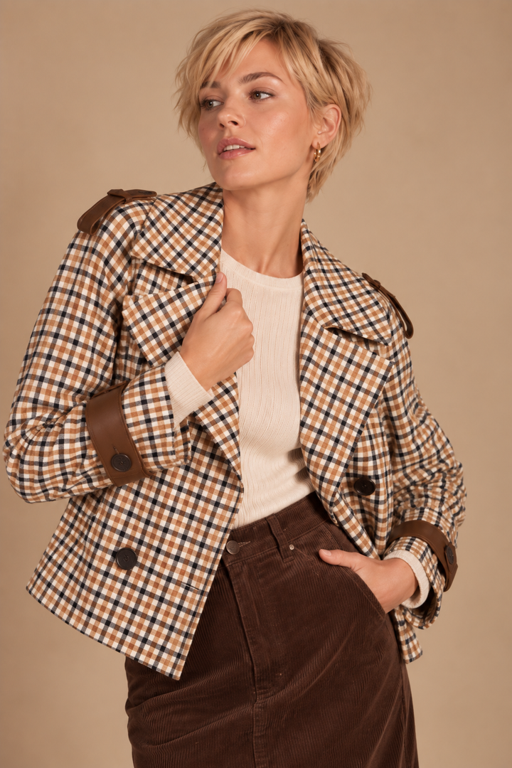 Oxford Plaid Short Trench Coat