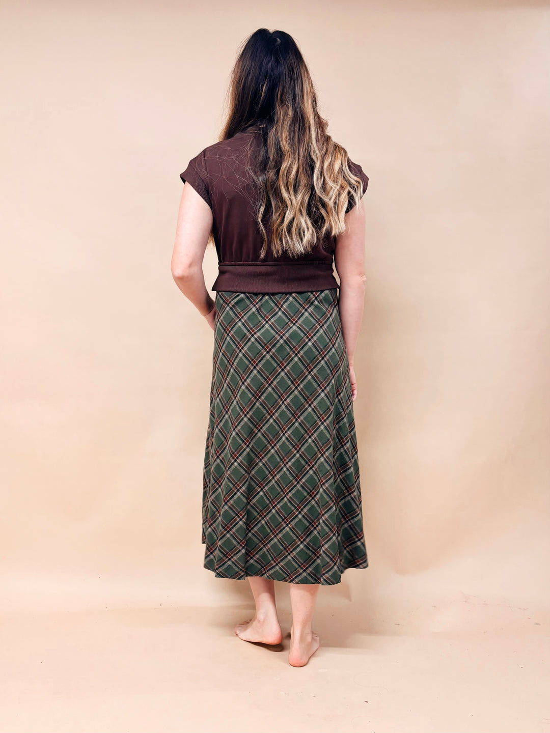 Adeline Mixed Media Plaid Midi Dress