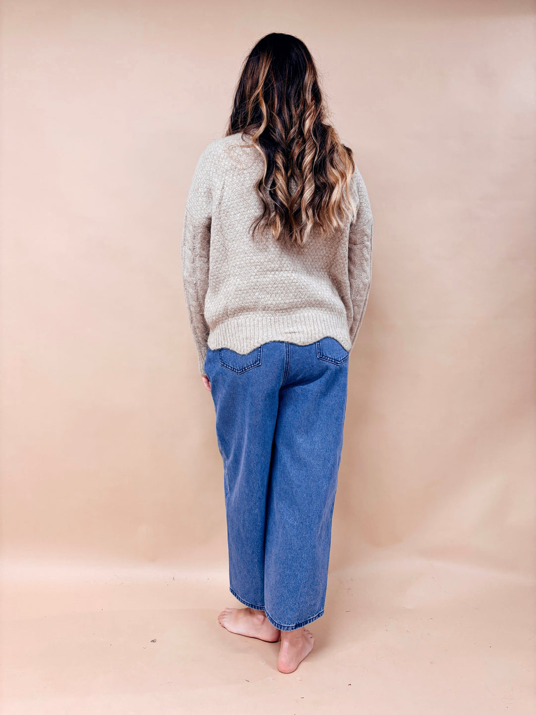 Naomi Cable Knit Scalloped Hem Turtleneck Sweater