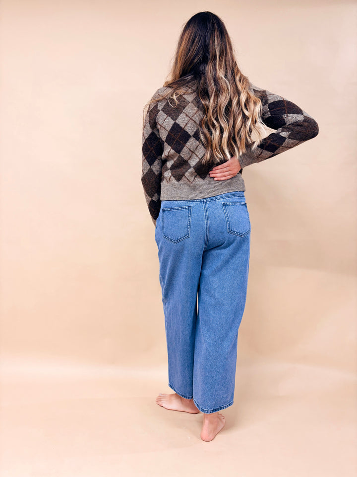 Trin Wool Blend Argyle Cardigan