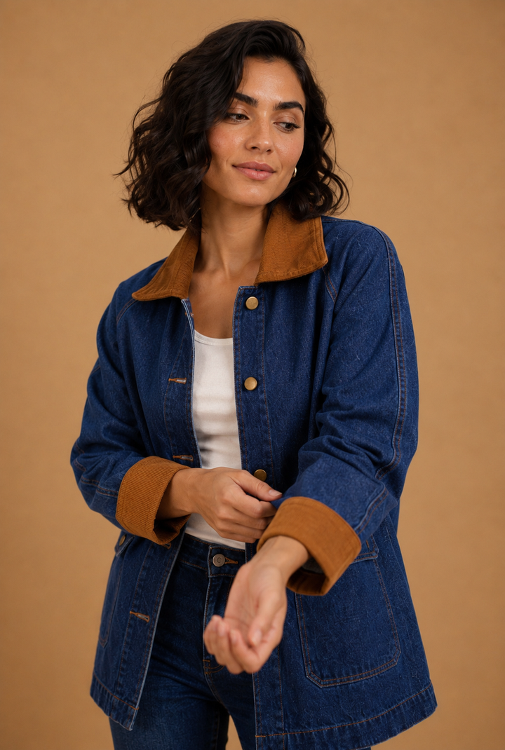 Freya Corduroy Hem Denim Barn Jacket