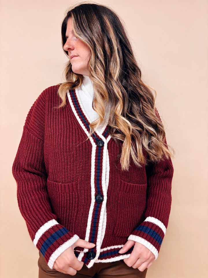 Adele Varsity Trim Cardigan Sweater