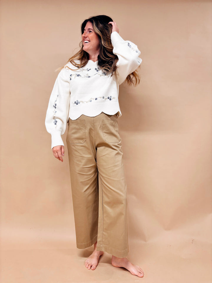 Isla Scalloped Floral Embroidered Sweater