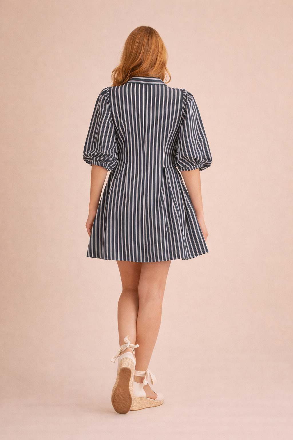 Piper Striped Denim Bubble Sleeve Mini Dress