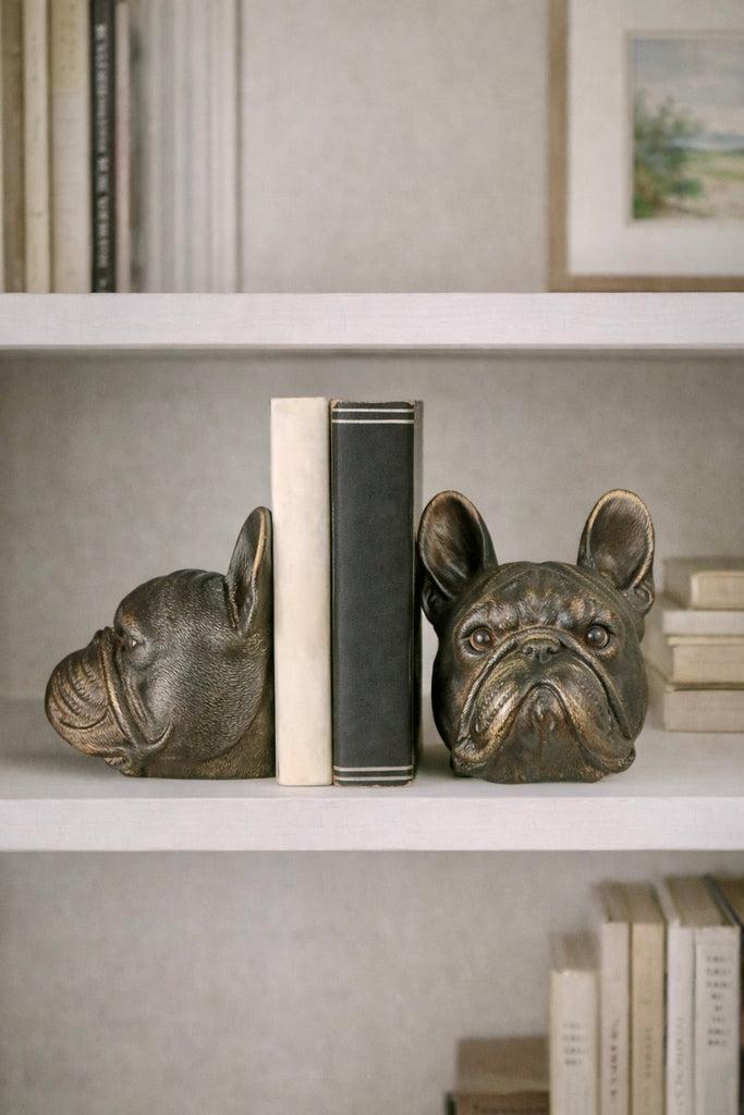 French Bulldog Head Bookends with Antique Finish, Set of 2 – Brick