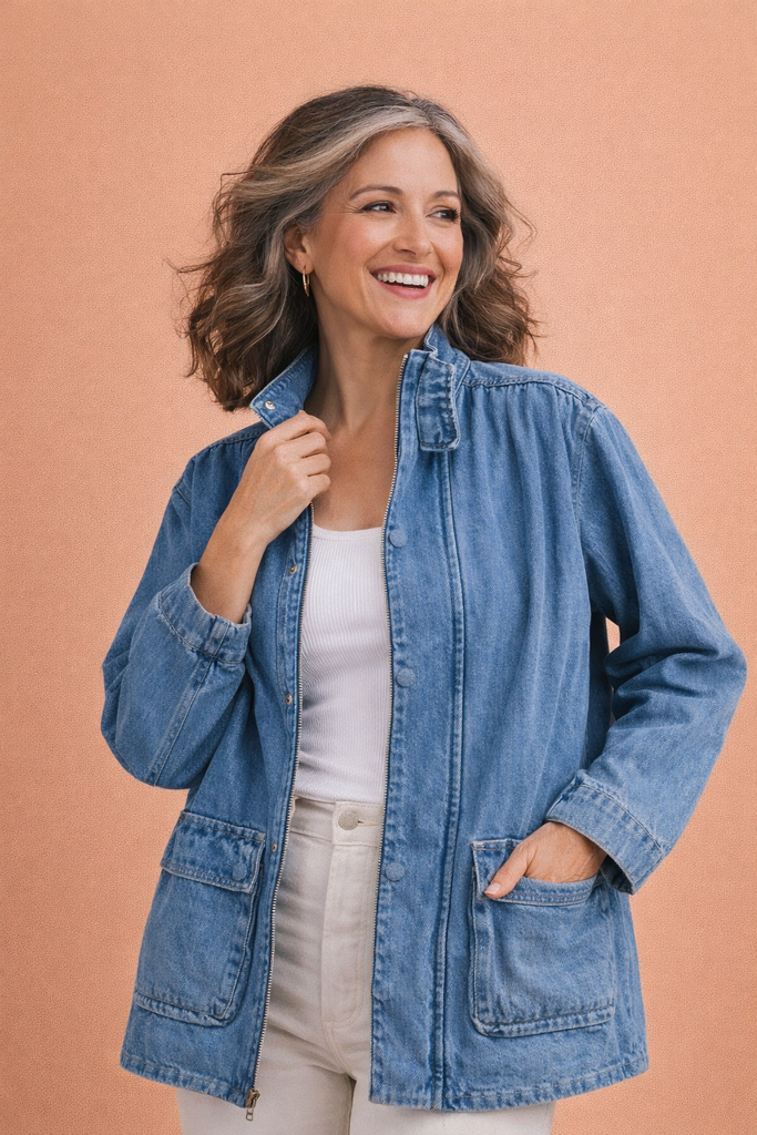 Sam Stand Collar Relaxed Denim Jacket – Brick + Ivy Market