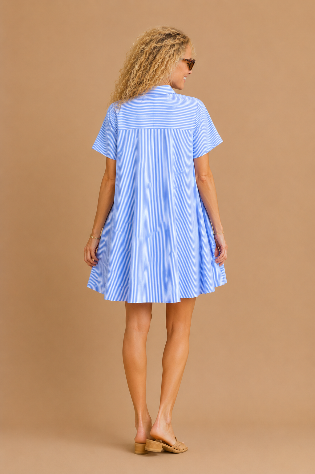 Stacey Striped Short Sleeve A-Line Swing Dress