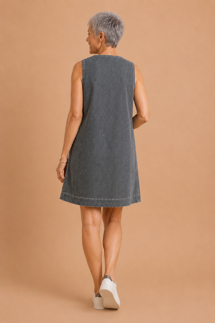 Aubrey Striped Button Front Denim Mini Dress