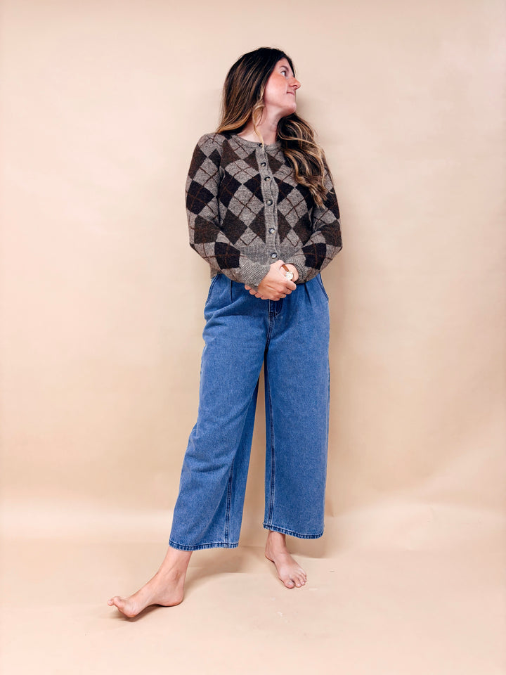 Trin Wool Blend Argyle Cardigan
