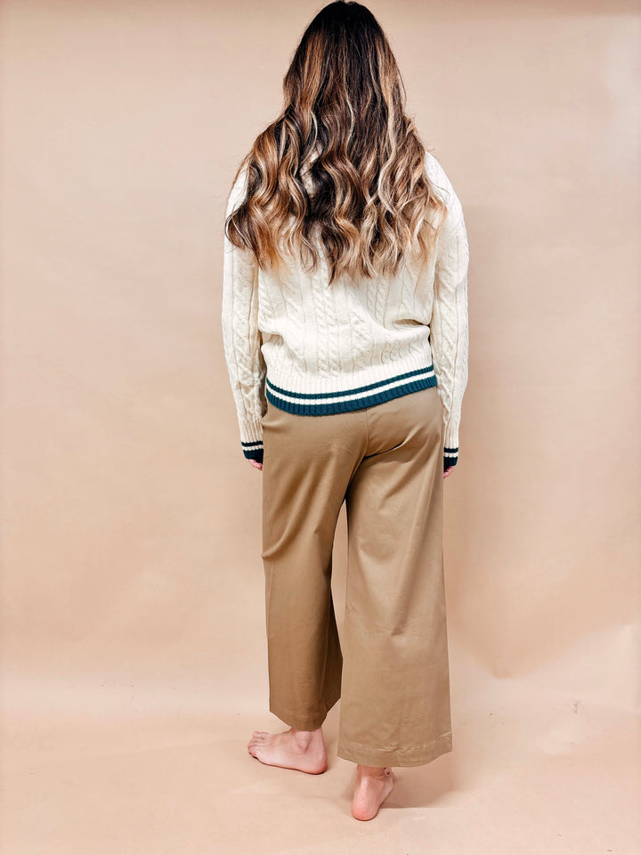 Giselle Cable Knit Wide Collared Polo Sweater
