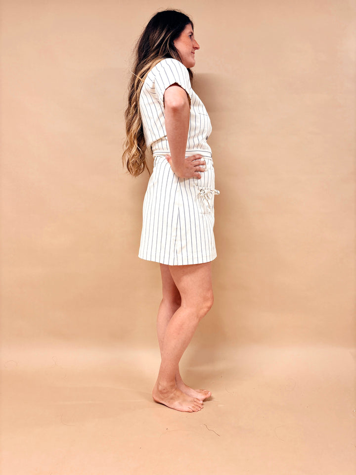 Evann Striped Short Sleeve Denim Top