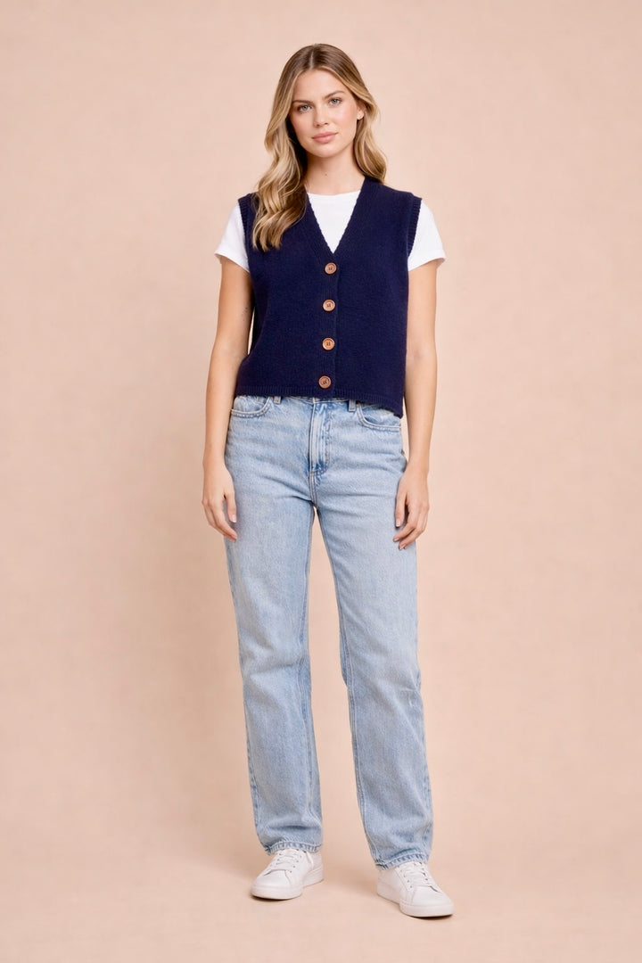 Odette Button Front Sleeveless Knit Vest