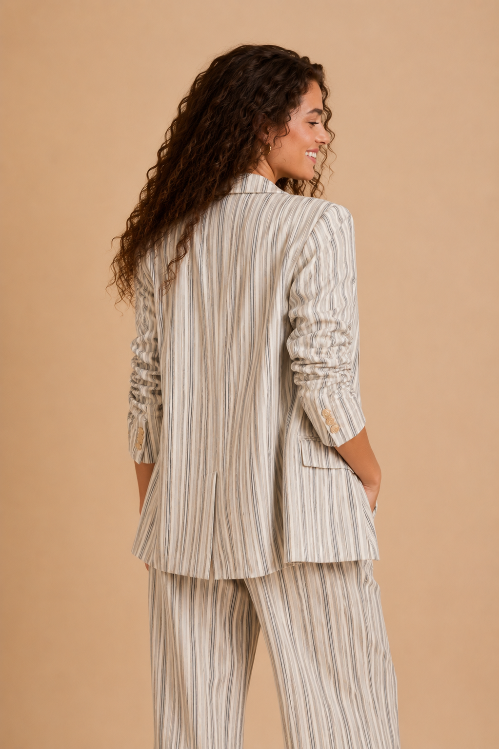 Daphne Striped Cotton Linen Blend Blazer