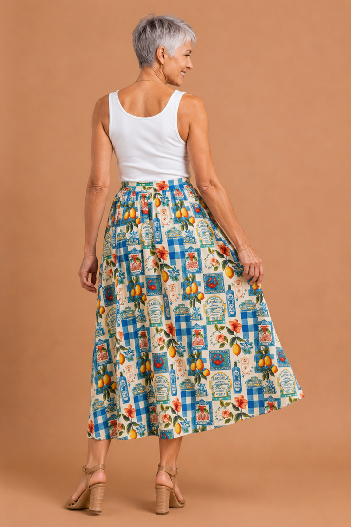 Zinnia Vintage Print A-Line Midi Skirt