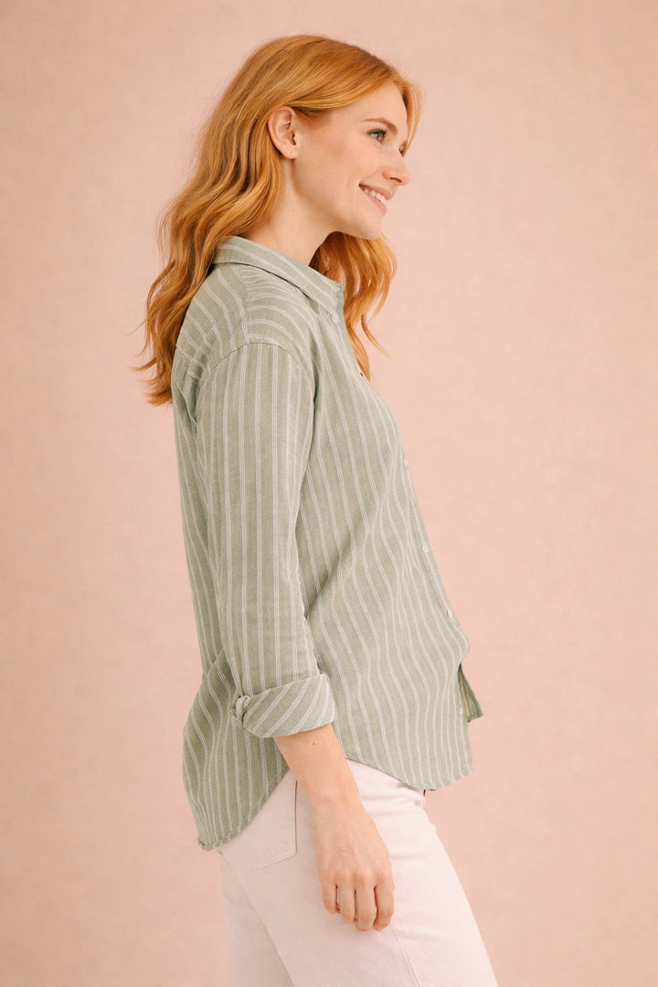 Brielle Striped Button-Up Linen Blend Shirt