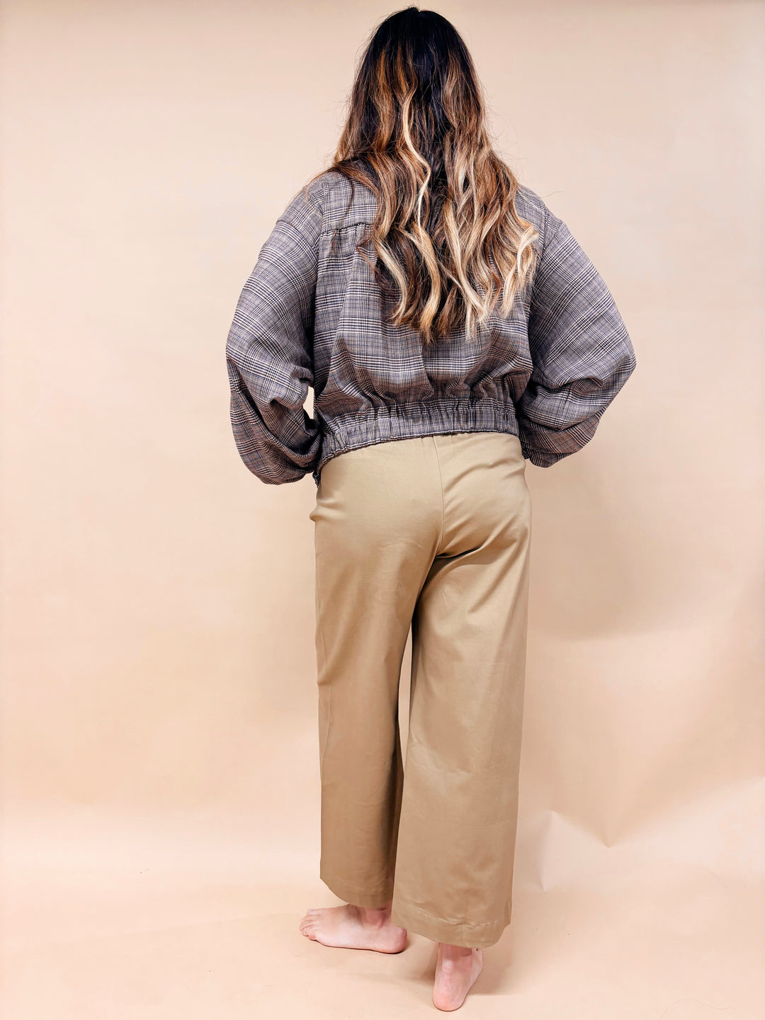 Isabelle Houndstooth Plaid Balloon Sleeve Jacket