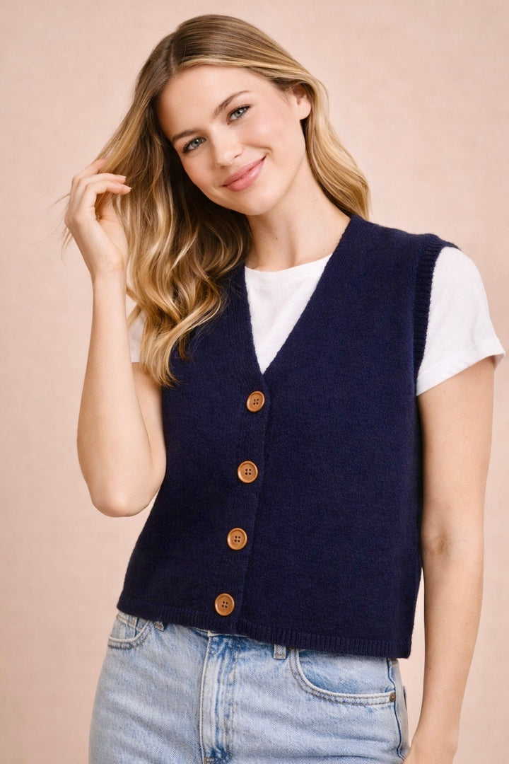 Odette Button Front Sleeveless Knit Vest