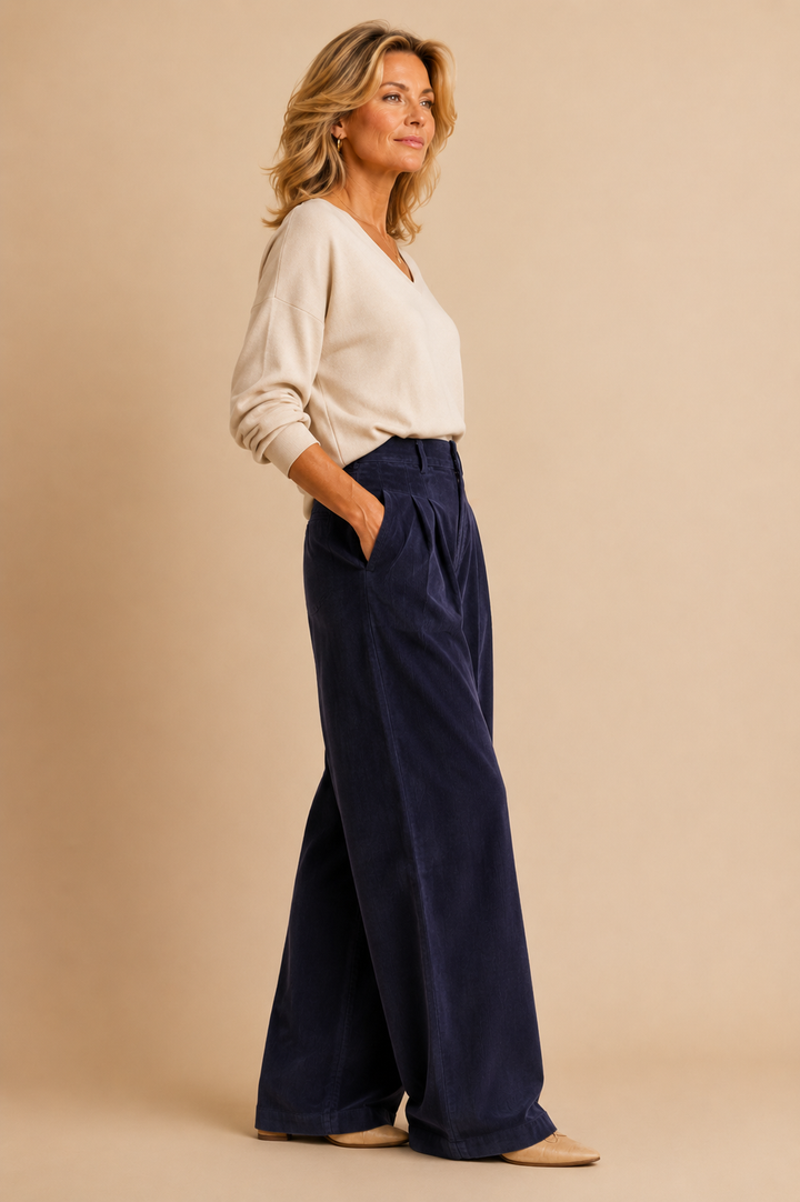 Jaclyn Pleated Wide Leg Corduroy Pants