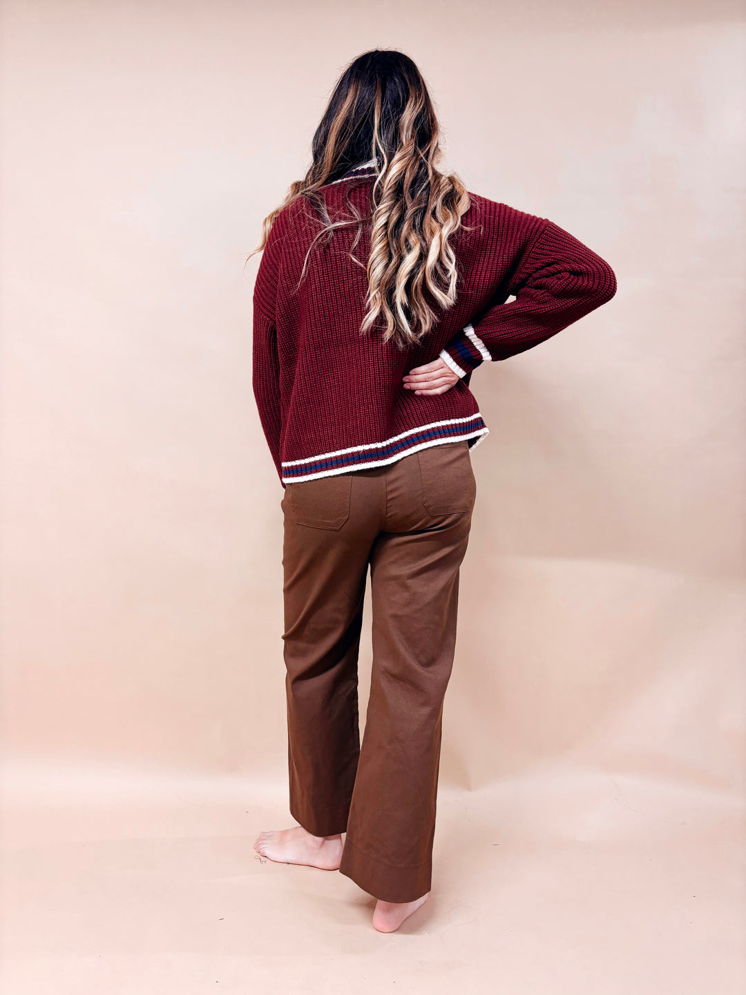 Adele Varsity Trim Cardigan Sweater