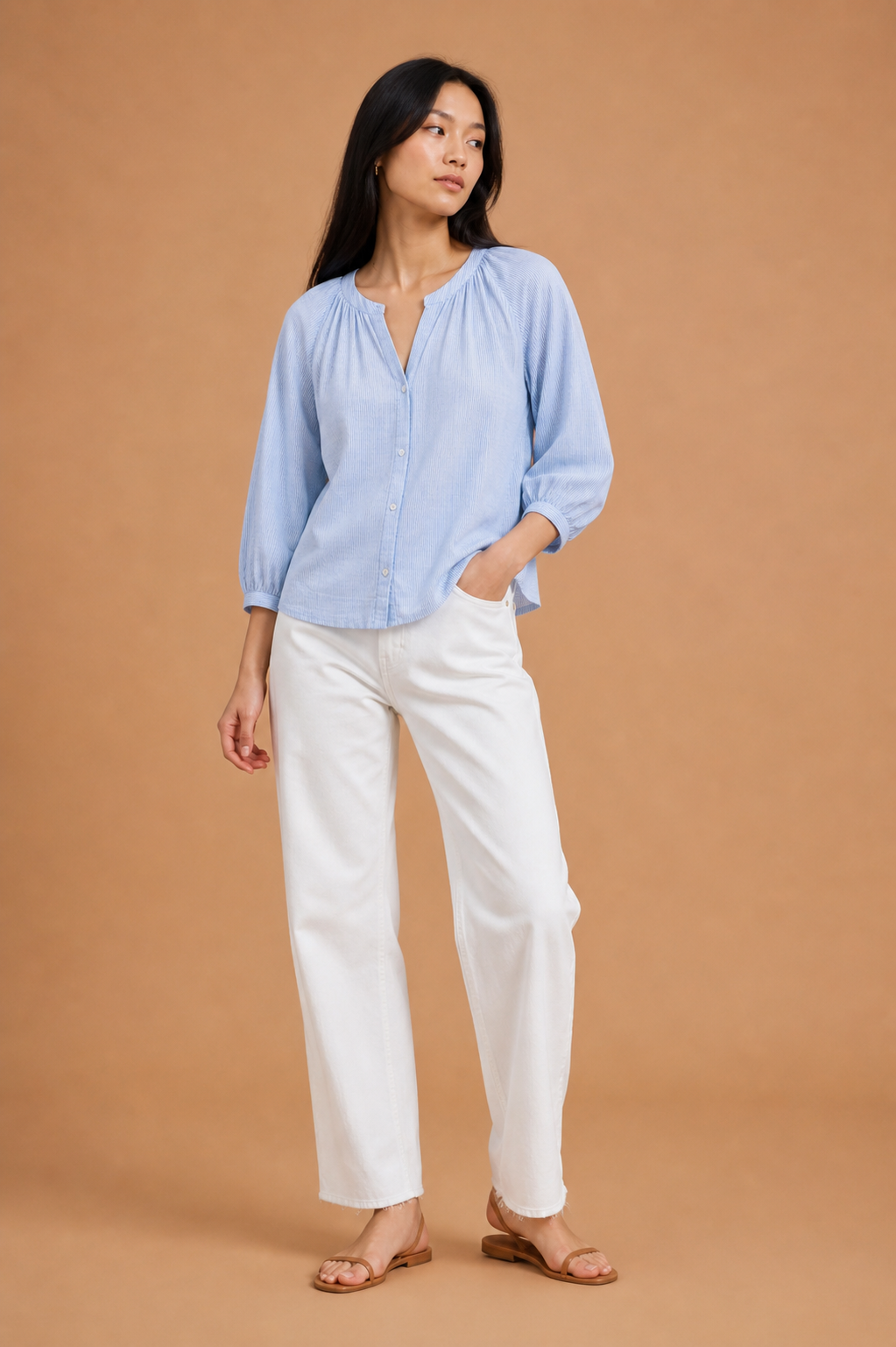 Gigi Striped Button Up Peasant Top