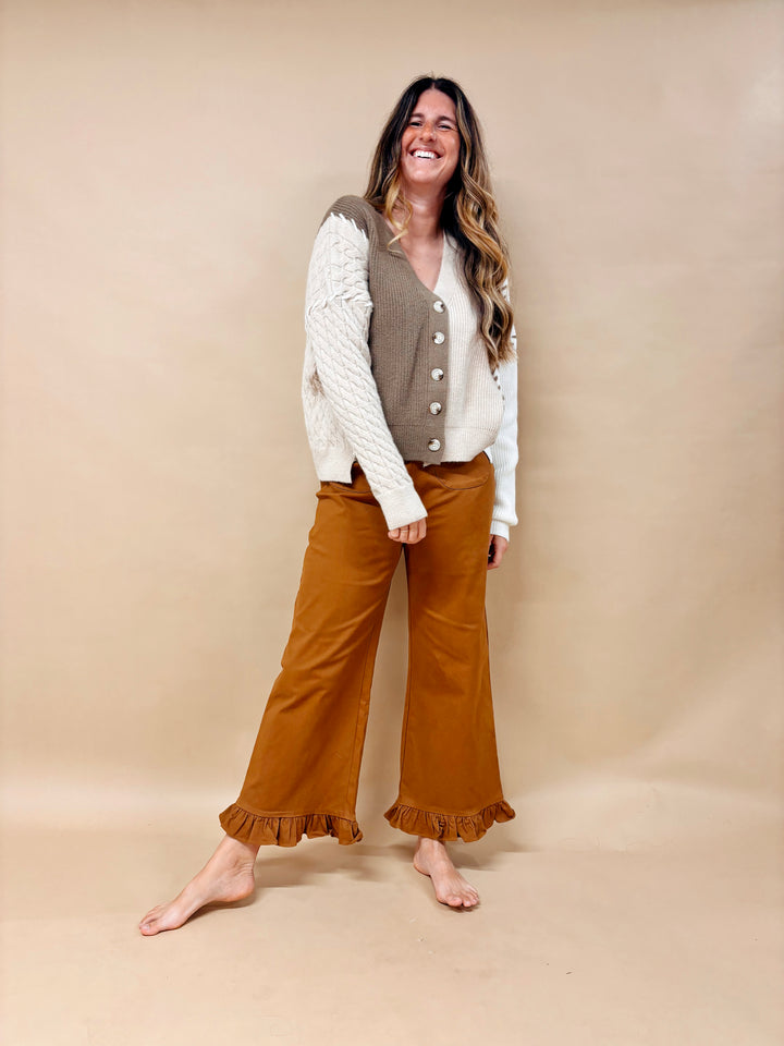 Lilliane Colorblock Stitch Hem Cardigan Sweater