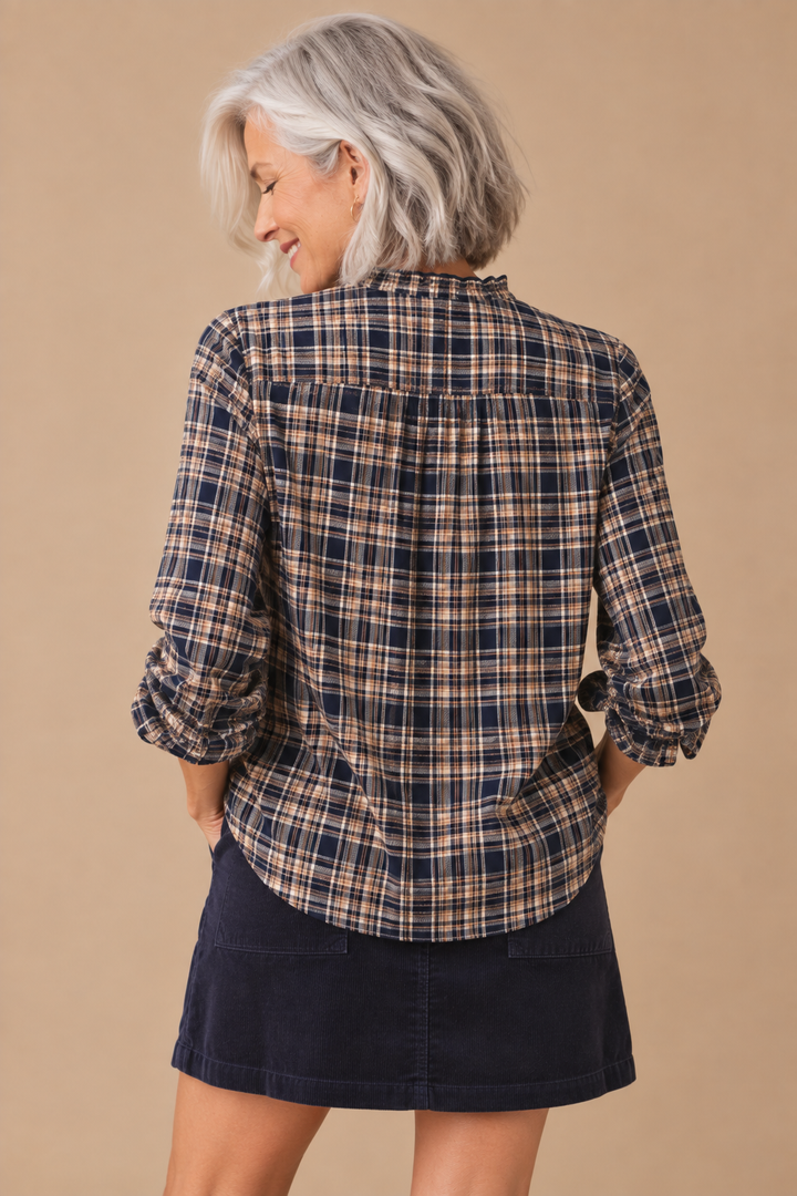 Faith Ruffle Neck Plaid Button Down Shirt