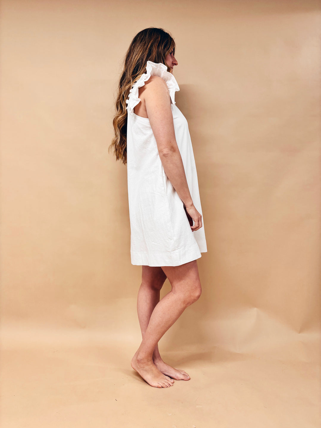 Paloma Ruffle Shoulder Square Neck Shift Dress