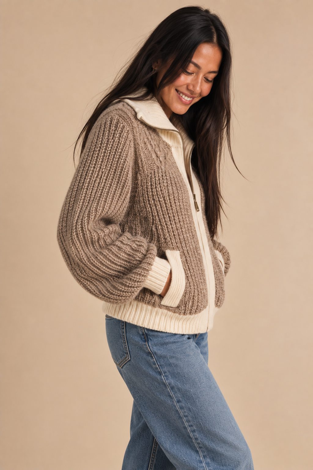 Marley Marled Colorblock Zip Sweater Jacket