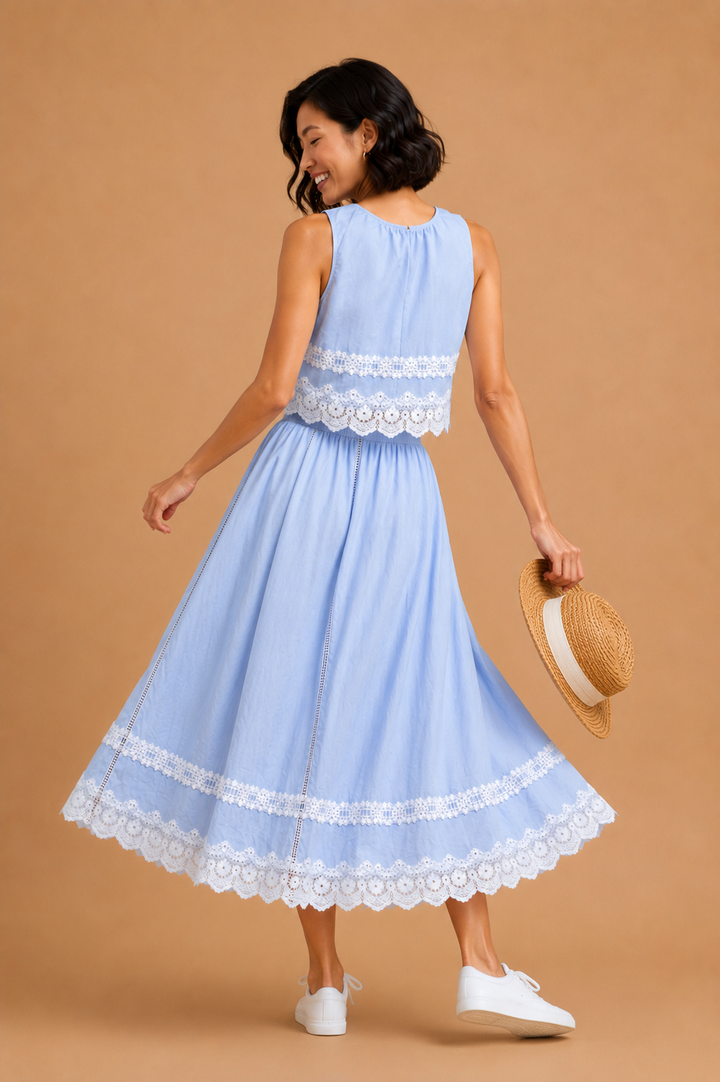 Avery Lace Trim Midi Skirt