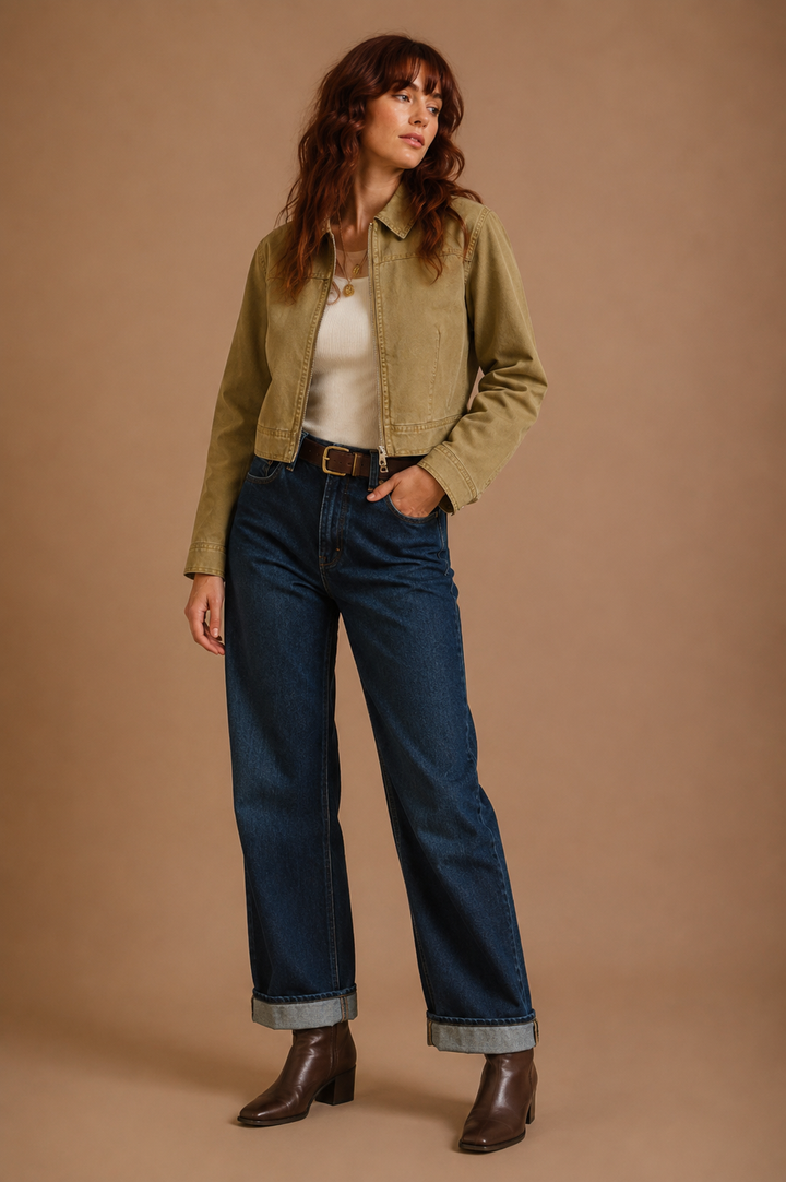 Zelda Cotton Canvas Cropped Trucker Jacket