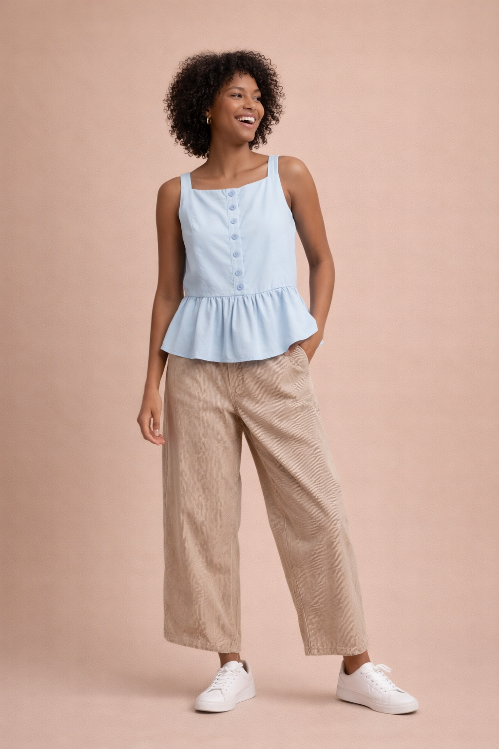 Nancy Peplum Button-Up Top