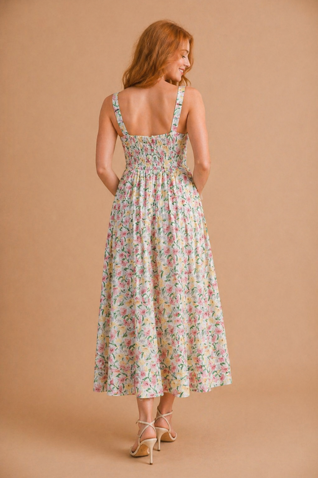 Blair Floral Print Sweetheart Neckline Bustier Bodice Midi Dress