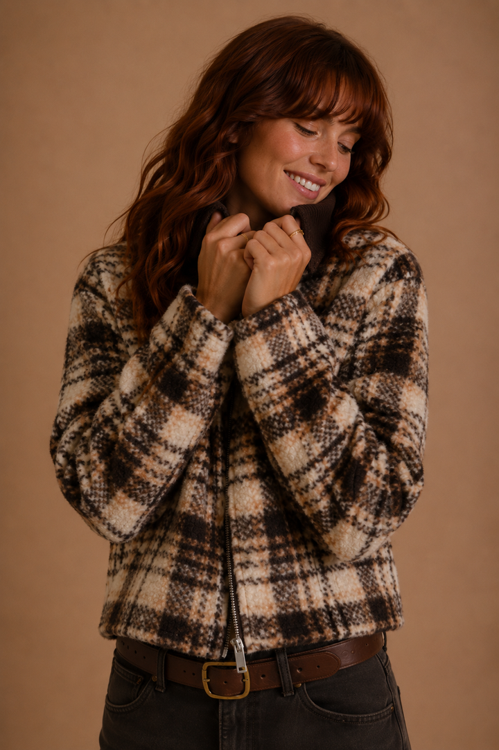 Yara Plaid Teddy Bear Jacket