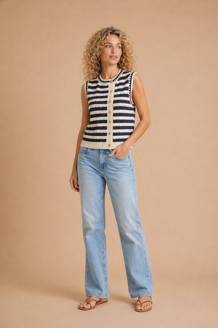 Clara Striped Button Down Knit Vest