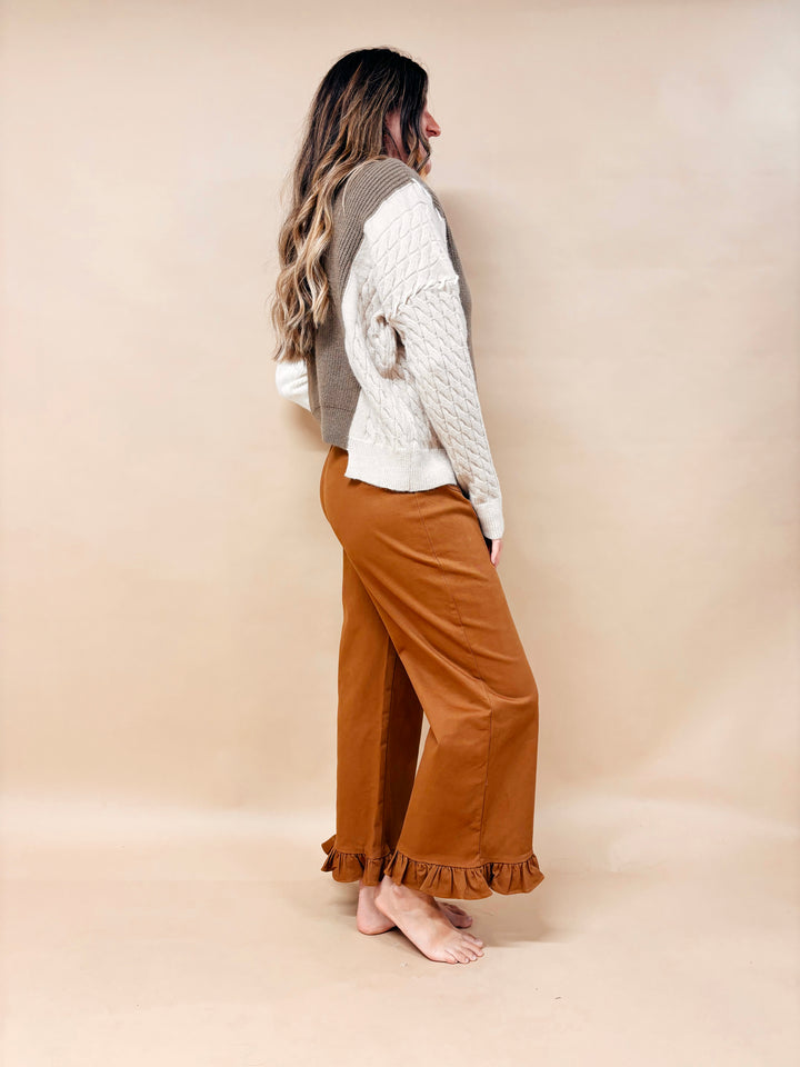 Lilliane Colorblock Stitch Hem Cardigan Sweater