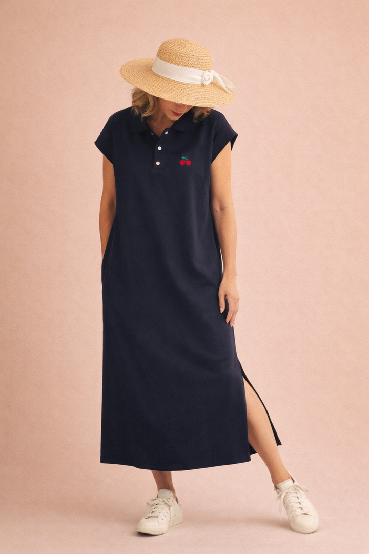 Corrine Side Slit Midi Polo Dress