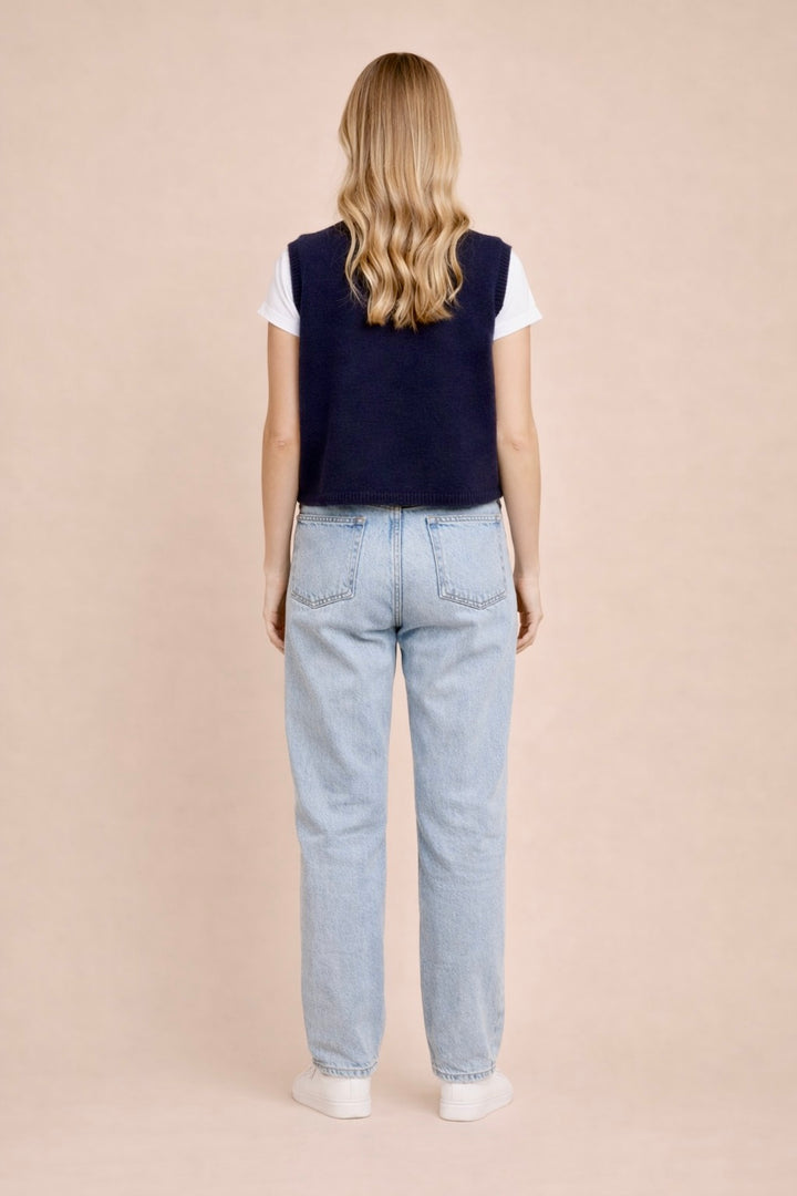 Odette Button Front Sleeveless Knit Vest